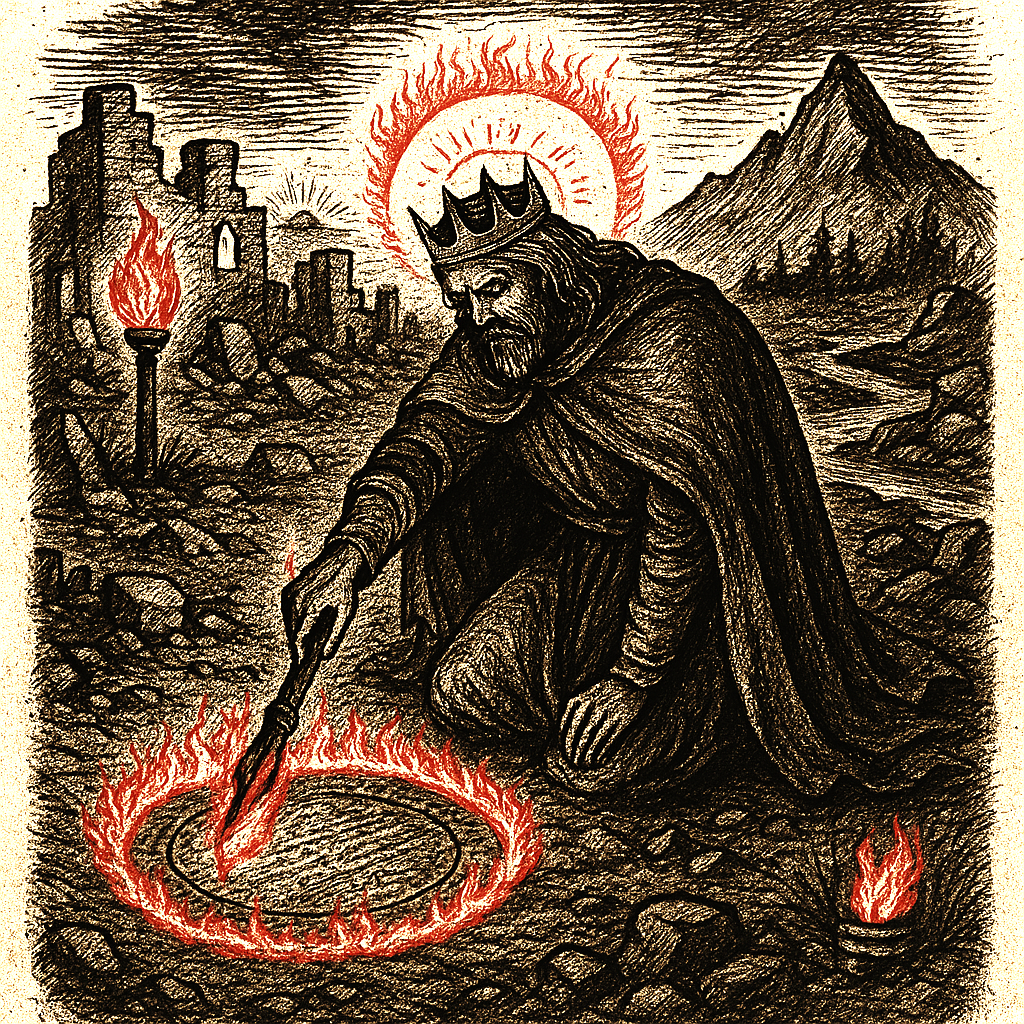 King and Fire Circle in Ruins